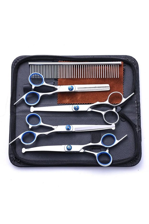 Blue Nut 5 in 1 Professional Dogs Grooming Scissors Set Stainless Steel Dog and Cat Hair Thinning Sh