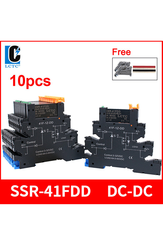 10 قطع SSR-41FDD LCTC 10 قطع ريلاي الحالة الصلبة SSR وحدة ريلاي نحيفة بطرف توصيل لقضيب DIN SSR-41FDD/DA تيار مستمر
