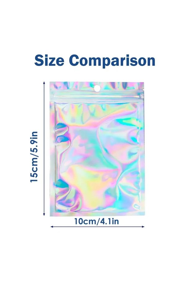 15x10cm 100pcs Holographic PP Poly Bags with Self-Sealing Strip, Reusable Jewelry and Phone Case Pac
