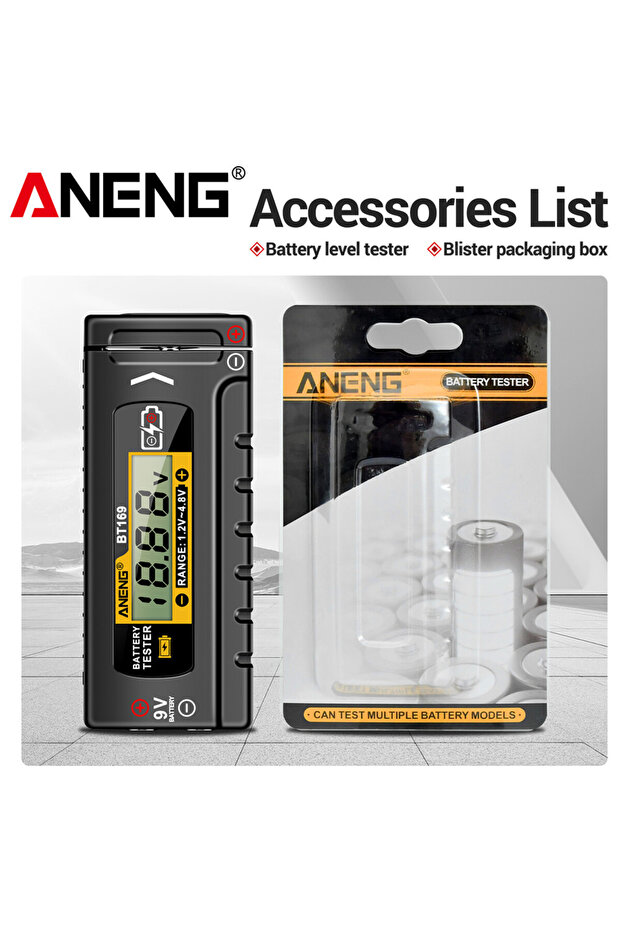 جهاز اختبار البطاريات الرقمي ANENG BT169 لقياس بطاريات AA/AAA/C/D/9V/1.5V والبطاريات ذات الأزرار