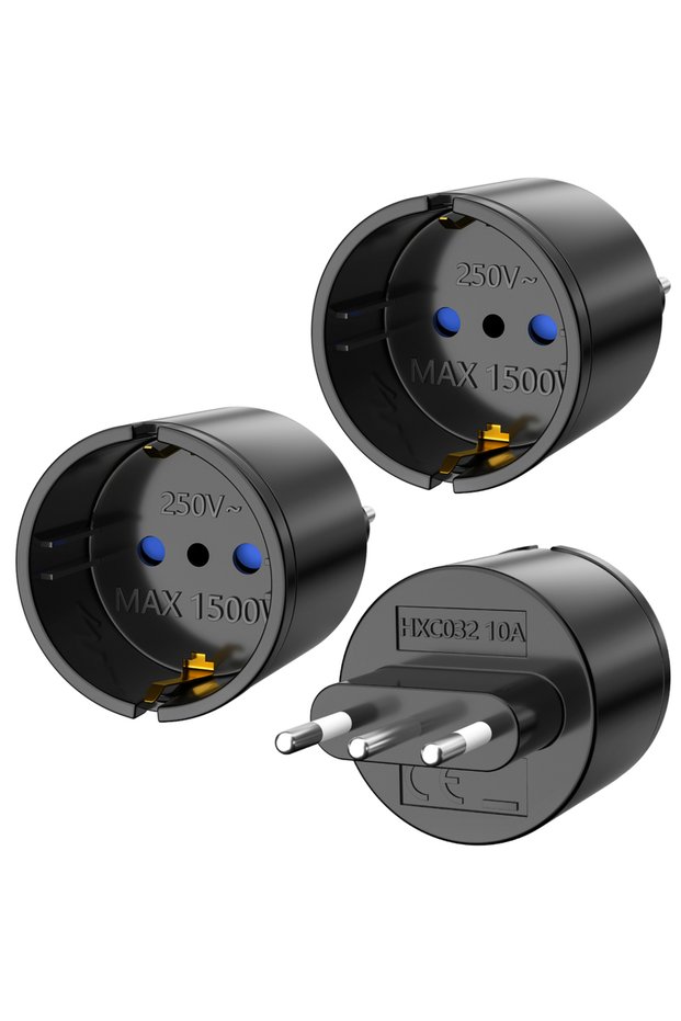 250V black 3pcs European EU to Italy Plug Adapter Power Converter, Italy Travel Adapter Socket Wall