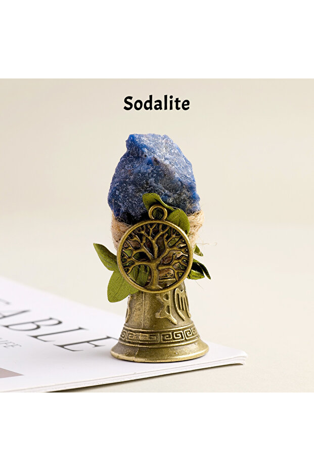 Sodalite 1pc Natural Crystal Raw Stone Hand Brass Bells Copper Bell For Bed Call Remind Class Home D