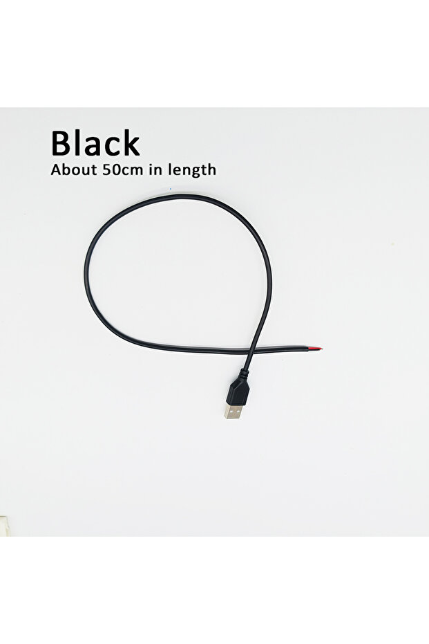 10 قطع كابل USB أسود بطول 50 سم، سلك توصيل USB ثنائي الدبوس، أبيض/أسود، موصل خط أحمر وأسود ثنائي الدبوس