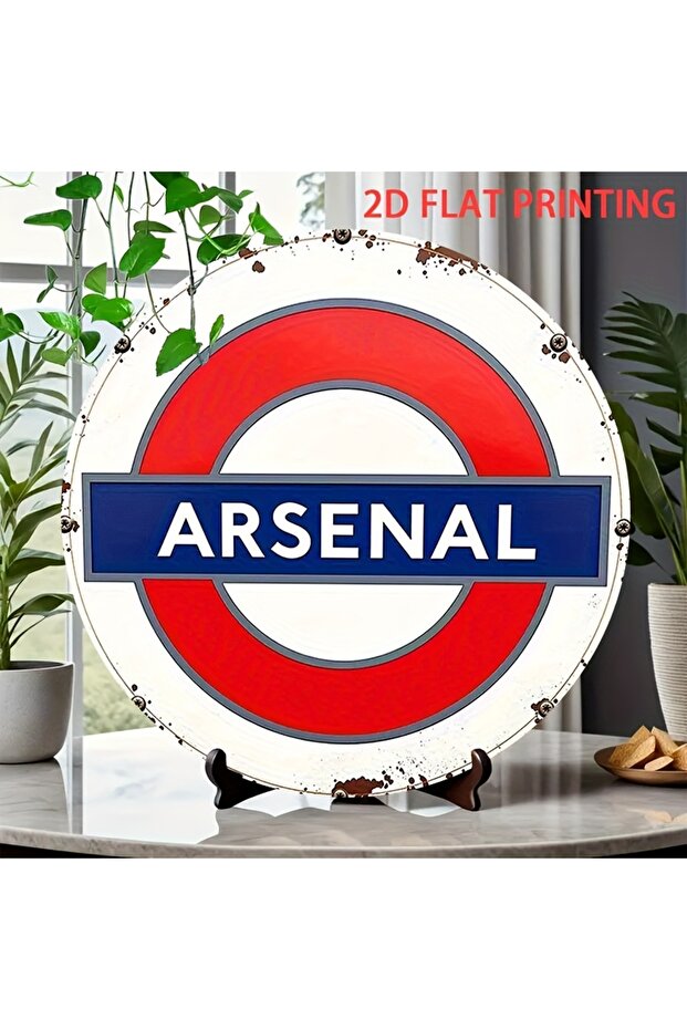 20x20 2D Flat, 2D Flat 1pc Modern Minimalist Round Tin Sign 20.32x20.32 cm - Sleek Arsenal London Un
