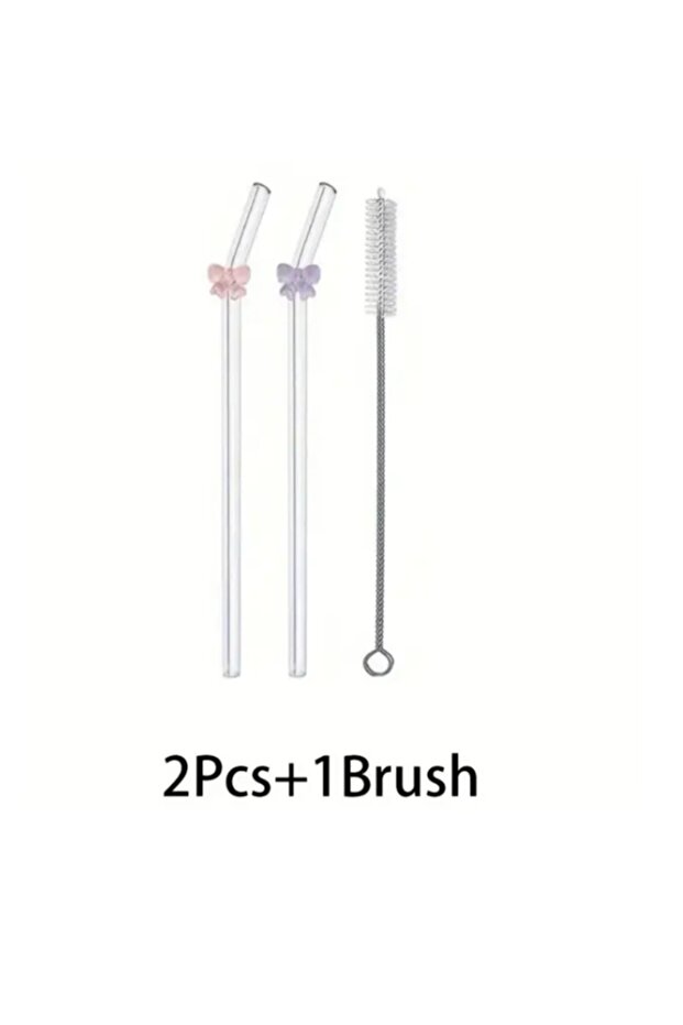 شفاطات زجاجية أنيقة على شكل فراشة شفافة 1A 1B 1Brush، 2/6 قطع، وأدوات شرب قابلة لإعادة الاستخدام لشاي الفقاعات