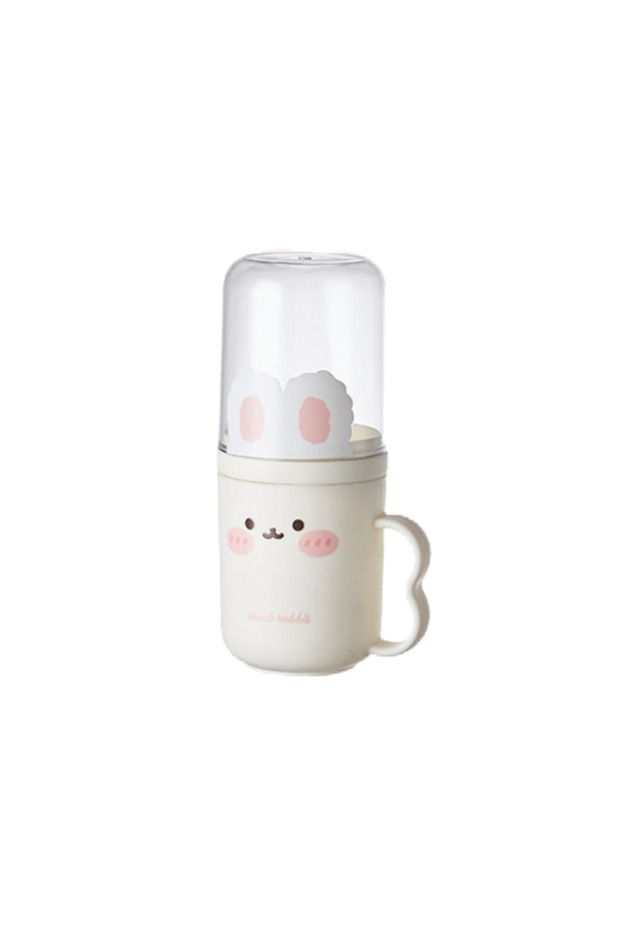 White Compact Portable Cartoon Toothbrush Box Mouthwash Cup Plastic Travel Wash Cup
