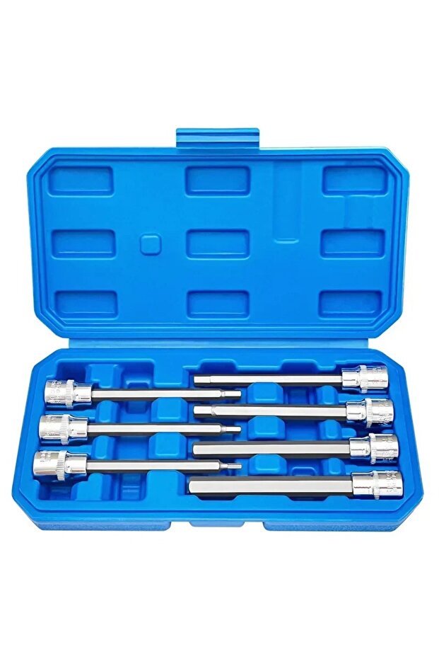 طقم مفاتيح سداسية طويلة جداً 7 قطع H3-H10 من الفولاذ CR-V و S2 بمقاس 3/8 بوصة وطول 110 مم، طقم أدوات يدوية