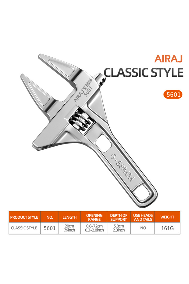 5601 AIRAJ 1pc Industrial-grade Large-opening Adjustable Wrench Dual-purpose Pipe Wrench Anti-slip P