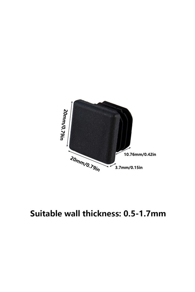 Square 20x20mm 10pcs Black Plastic Blanking End Caps Square Steel Tube Pipe Inserts Plug Anti Skid F
