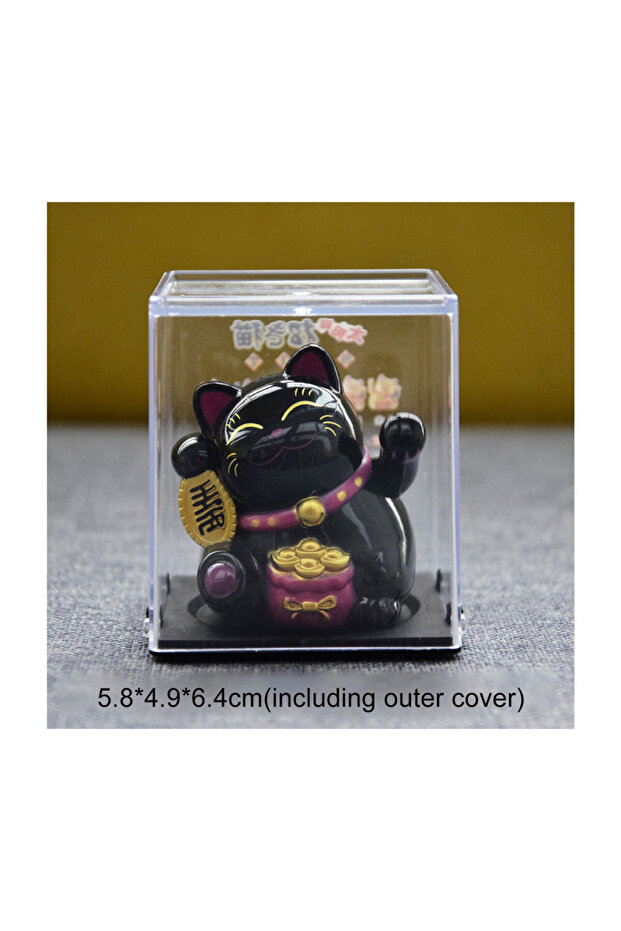 C Mini Solar Powered Lucky Cat Figurine With Acrylic Box for Desktop Decor Office & Car Dashboard G.