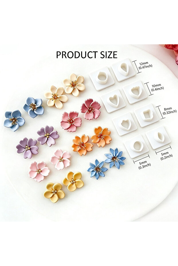 WHITE 8Pcs Mini Flower Leaf Polymer Clay Cutters PLA Molds for DIY Jewelry Earrings Making Stamping
