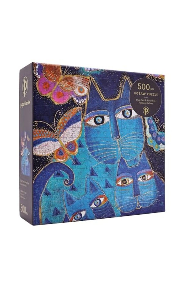 Blue Cats & Butterflies (Fantastic Felines) 500 Piece Jigsaw Puzzle