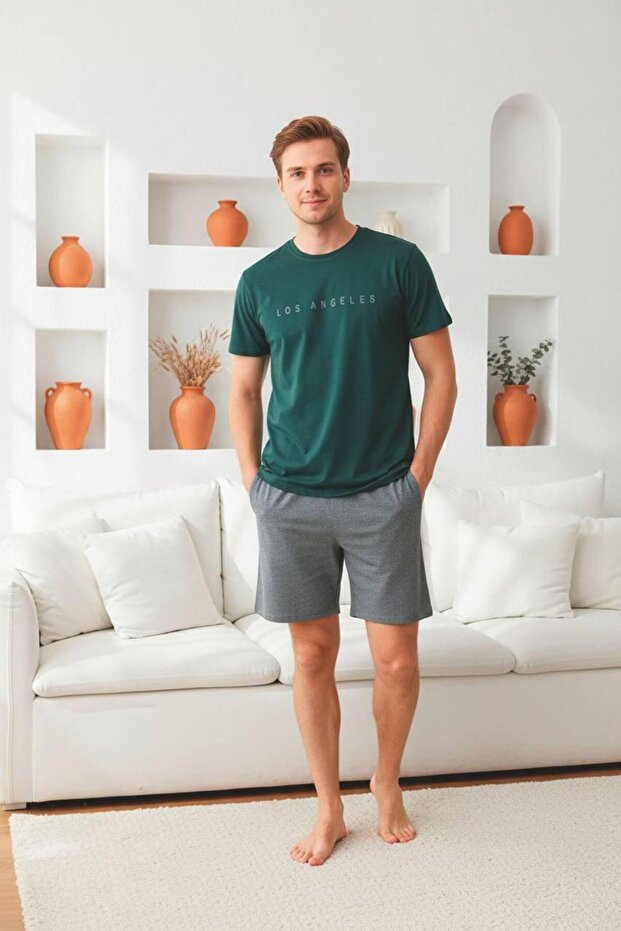 100% Cotton Crew Neck Men's Shorts Set