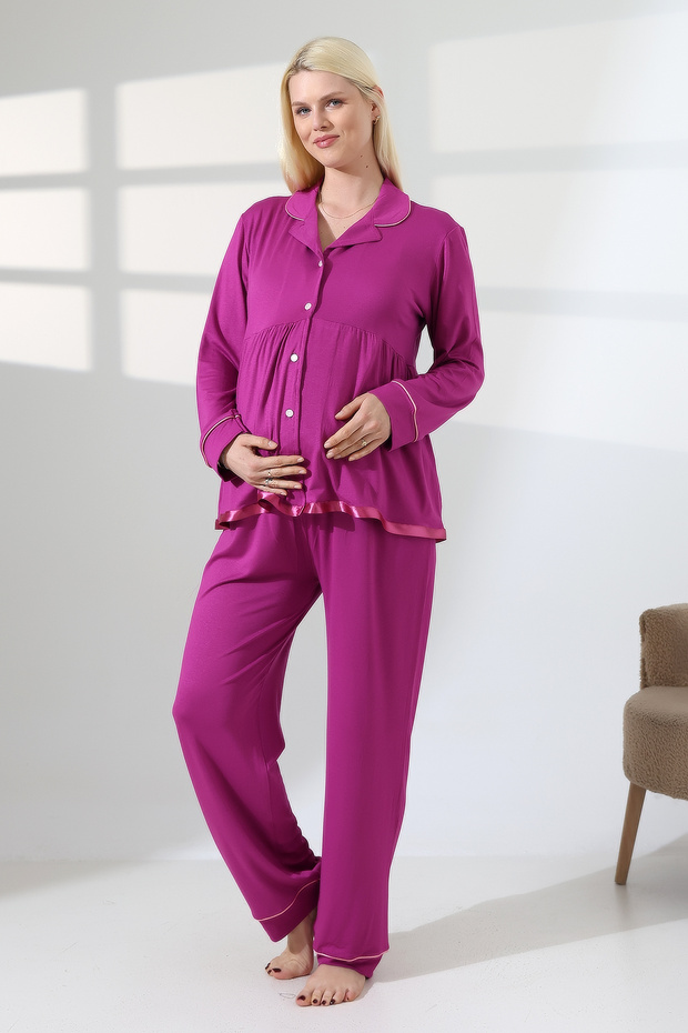 Maternity Lausa Pleated Cherry Pajama Set