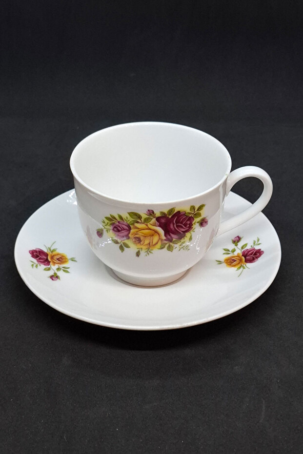 Hk Yellow Red Nurantik Vintage German Cup and Saucer 200 ml