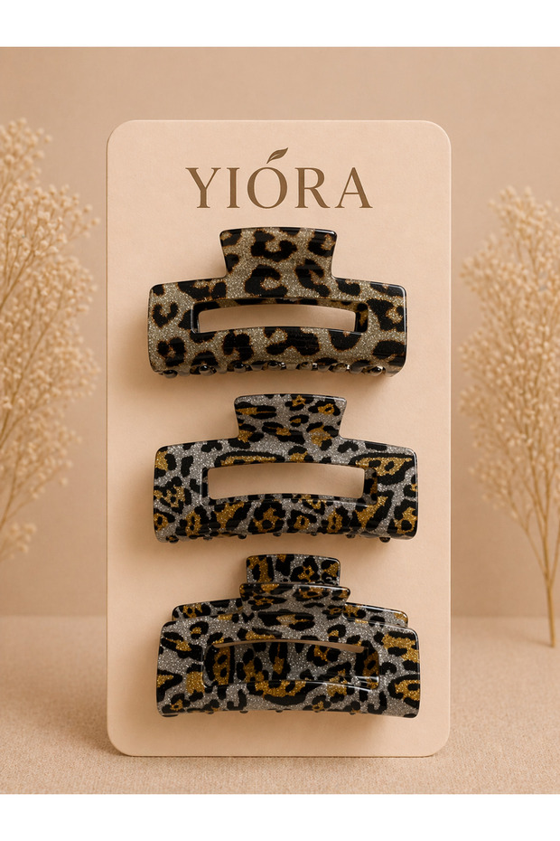 3-Piece Women's Buckle Buckle Premium Acetate Imported Series Large Size Glittery Leopard Pattern