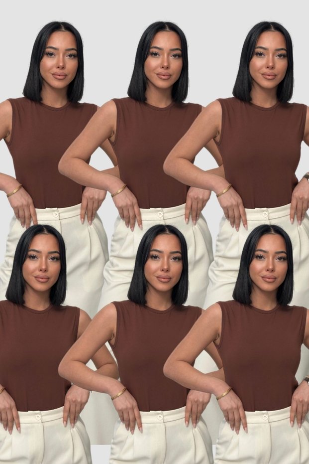 Women's Bitter Brown 6-Piece Zero Sleeve Body Cycling Sleeveless Body Crew Neck Badi Body