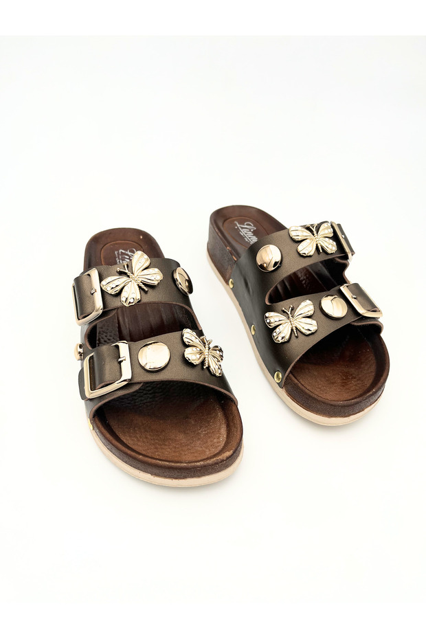 Copper Women's Double Buckle Accessory Detailed Comfortable Sole Daily Summer Slippers Vdz01014