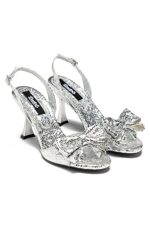 Women's Short Heeled Round Toe Open Snake Pattern Bow Evening Dress Shoes 17115