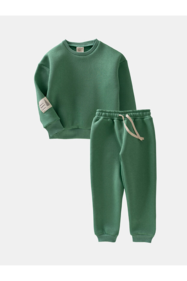 Basic Nature Patch Detailed Embroidered Suit for 2-7 Years Pine Green
