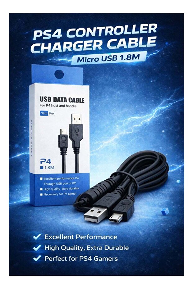 كابل شحن وحدة تحكم PS4 من نوع Micro USB بطول 1.8 متر - 1