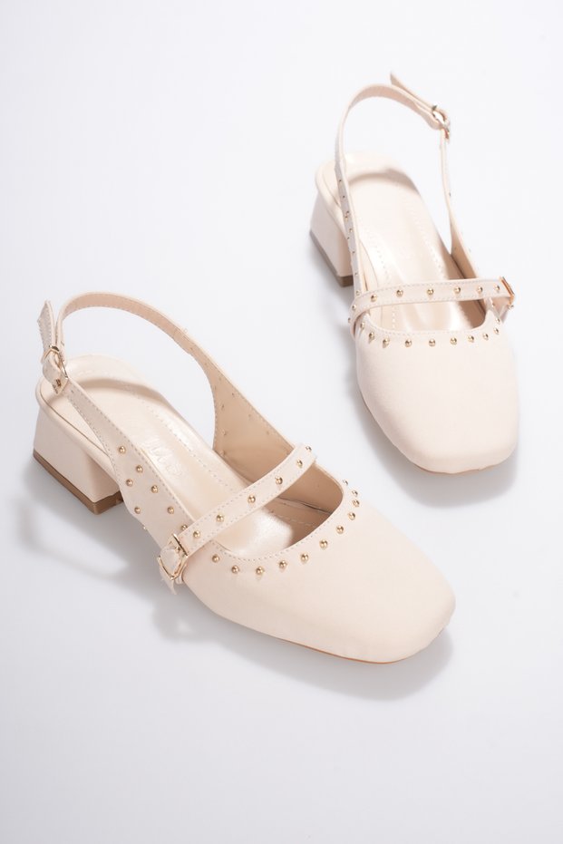 Jetton Saten Trok Detailled Low-Heeled Open Back Women's Shoes