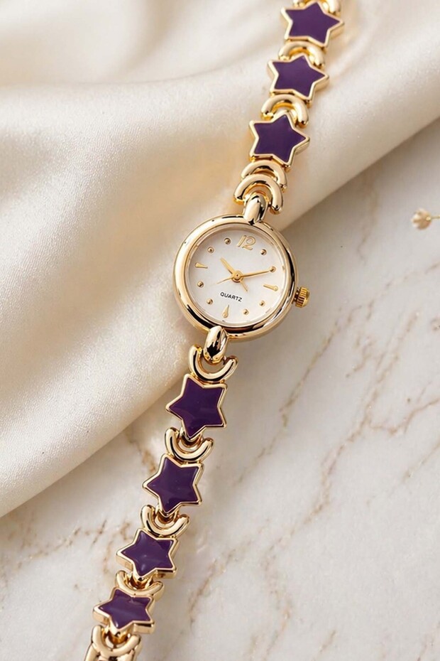 Stars Women's Watch Steel Gold Color Purple Starry Band White Dial Elegant Stylish Old Money Luxury Women's Wristwatch 2026