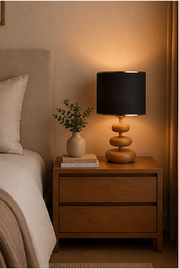 Wooden Leg Fabric Headboard Decorative Table Lamp Night Light Lighting