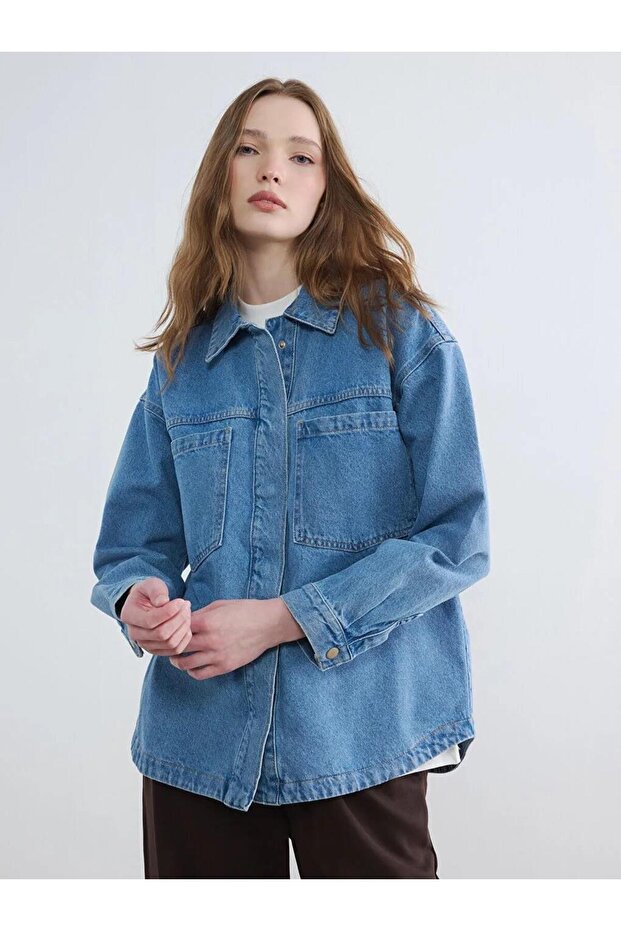 Shirt Collar Women's Jean Jacket (S6)
