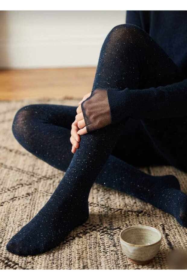 Navy Blue Girls' Shimmer Cotton Pantyhose