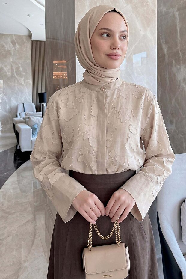 Garnili Midi Shirt Y0138 - Stone Color