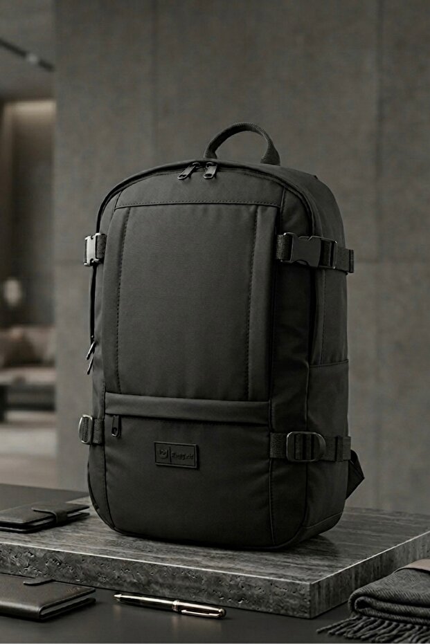 Black Unisex Minimalist Sports Functional Backpack with Laptop Compartment 1028