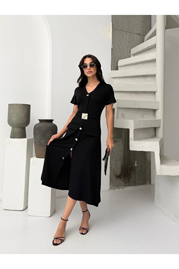 Modal Buckle Buttoned Dress