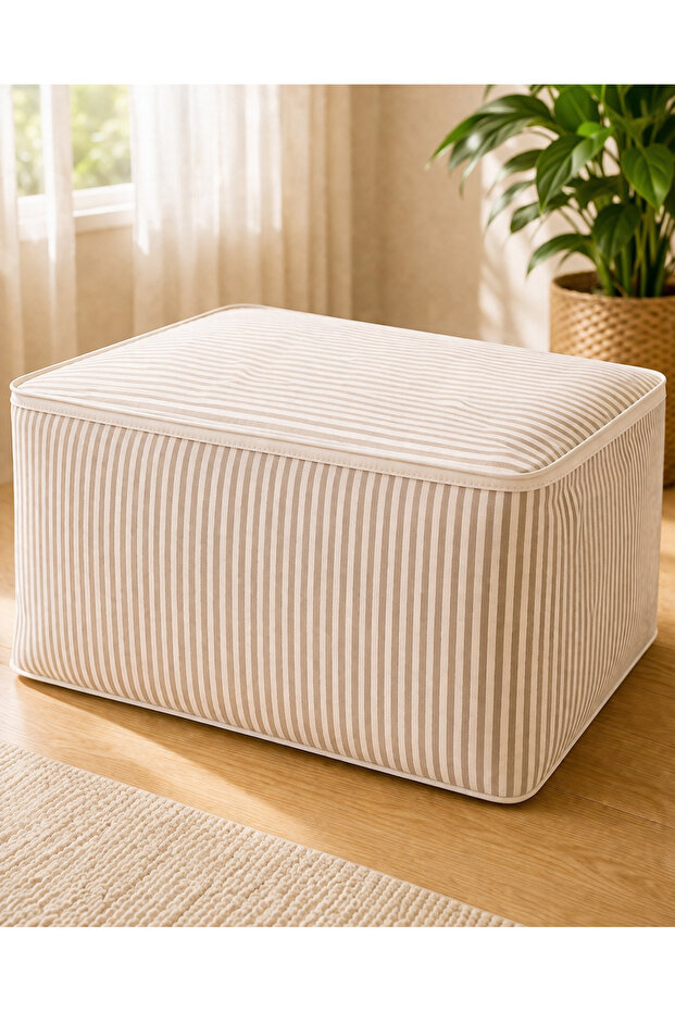 42X53X20 Striped Under-Bed Storage Bag – Large Size Quilt Blanket Organizer, Durable Zippered Organizer