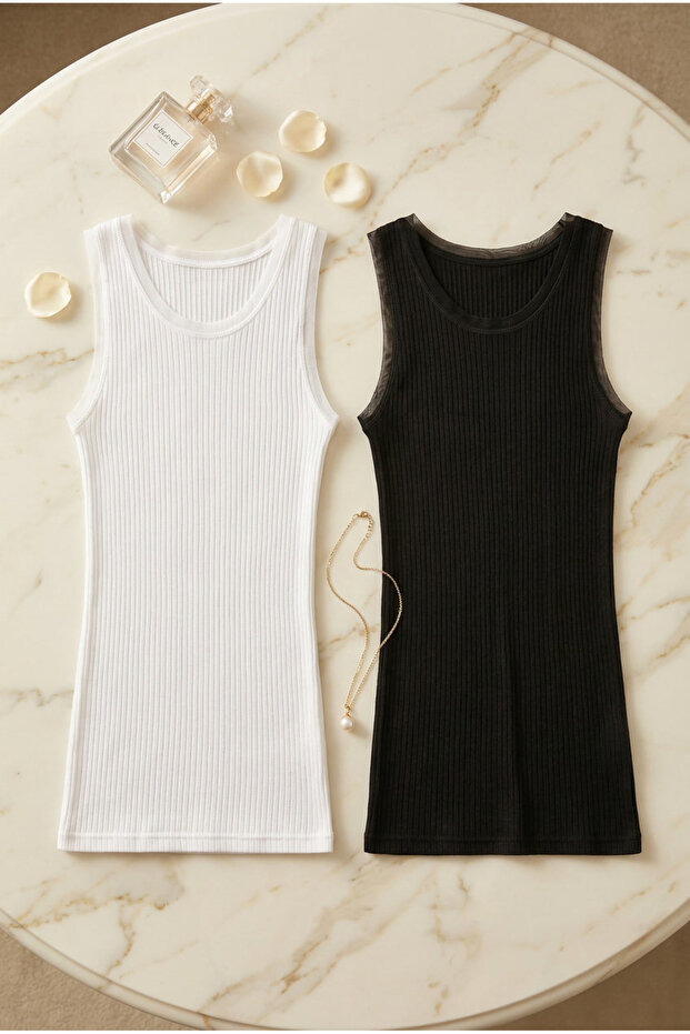 Women's 2-Pack Thick Strap Viscose Ribbed Camisole Undershirt Daily Comfortable Basic Underwear Set