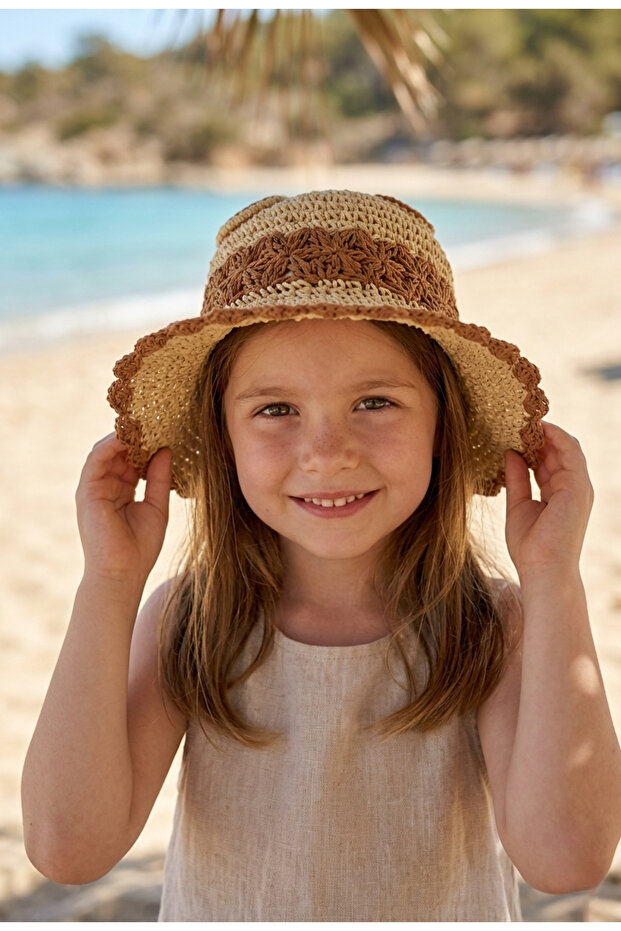 Bohemian Straw Hat with Ears for Girls 4-7 Years Old