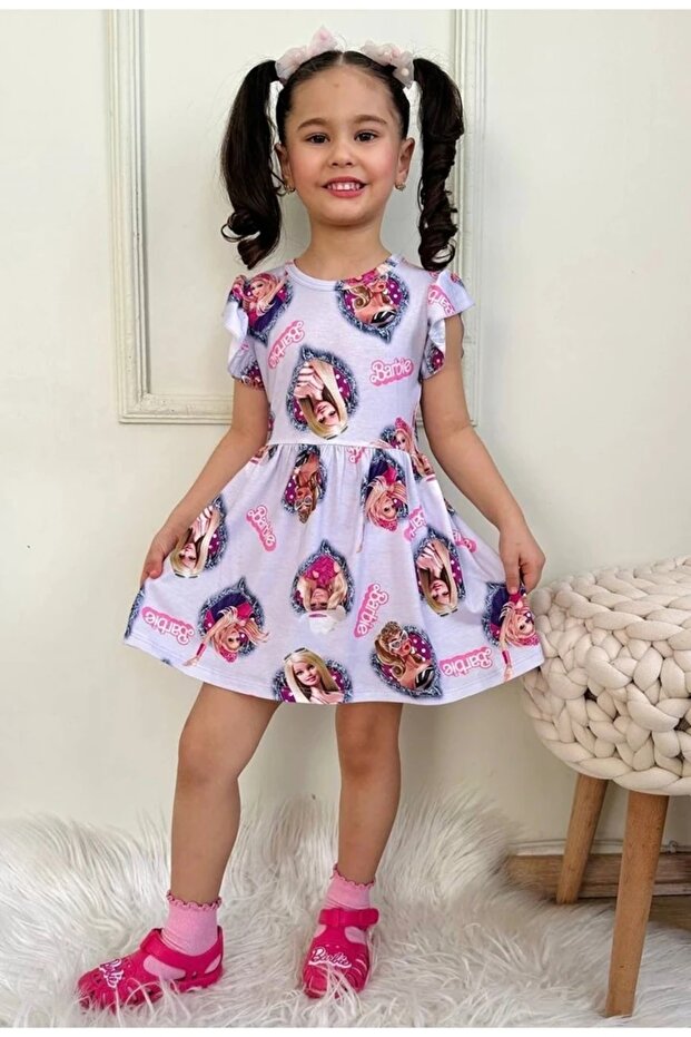 Pjkel Barbie Patterned Digital Printed Dress 3-10 Years 7511-K