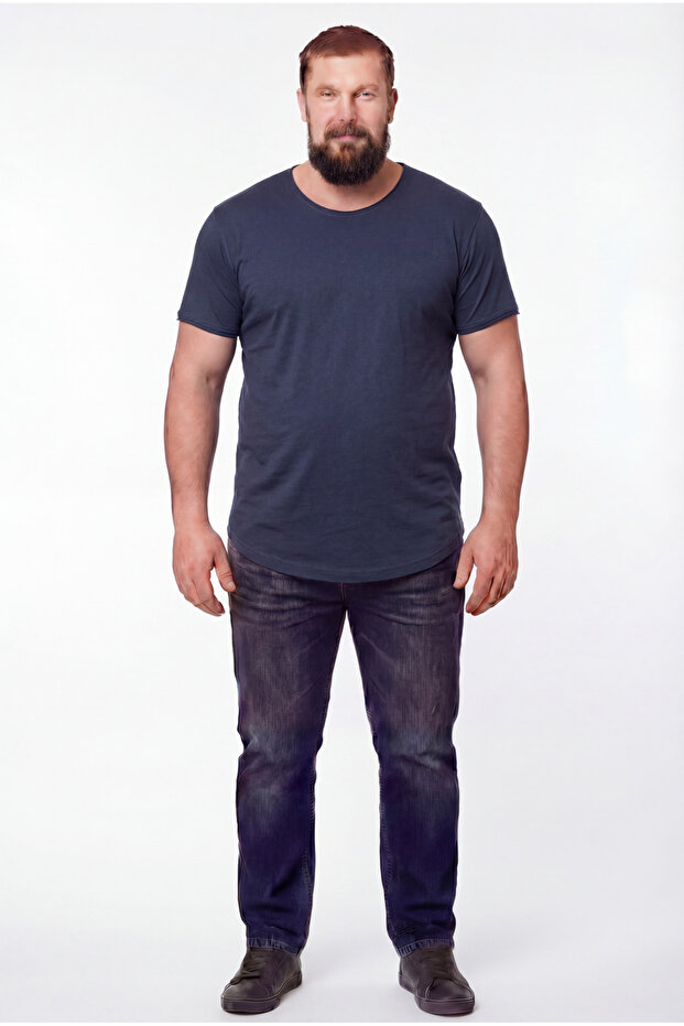 Large Size Men's Wide Collar 100% Cotton Loose Fit T-Shirt