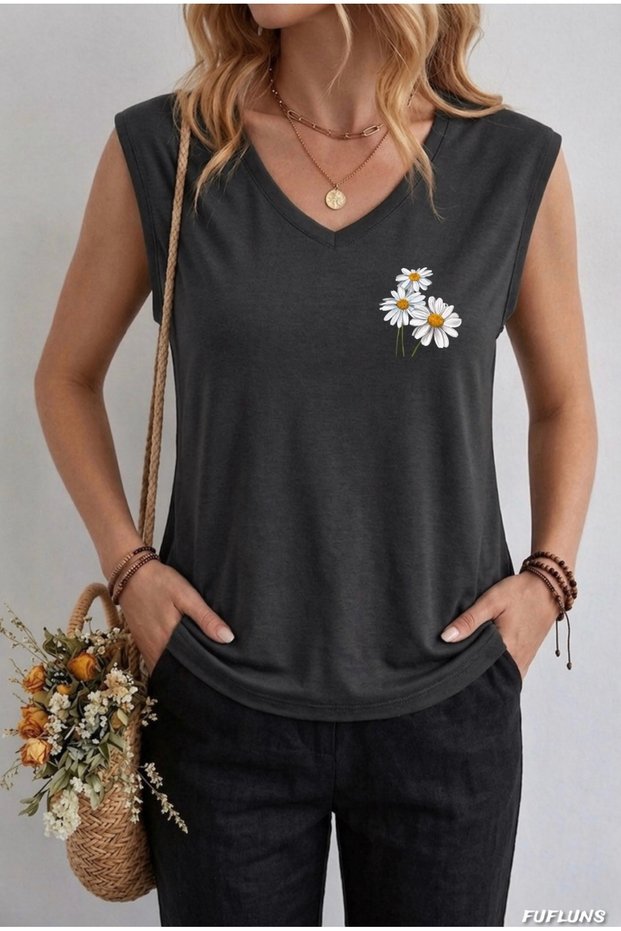 Daisy Printed Women's Oversize Sleeveless T-Shirt