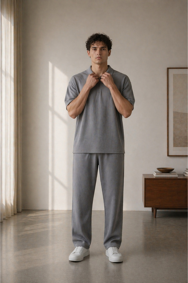 Men's Half-Zipper Summer Ottoman Tracksuit Set