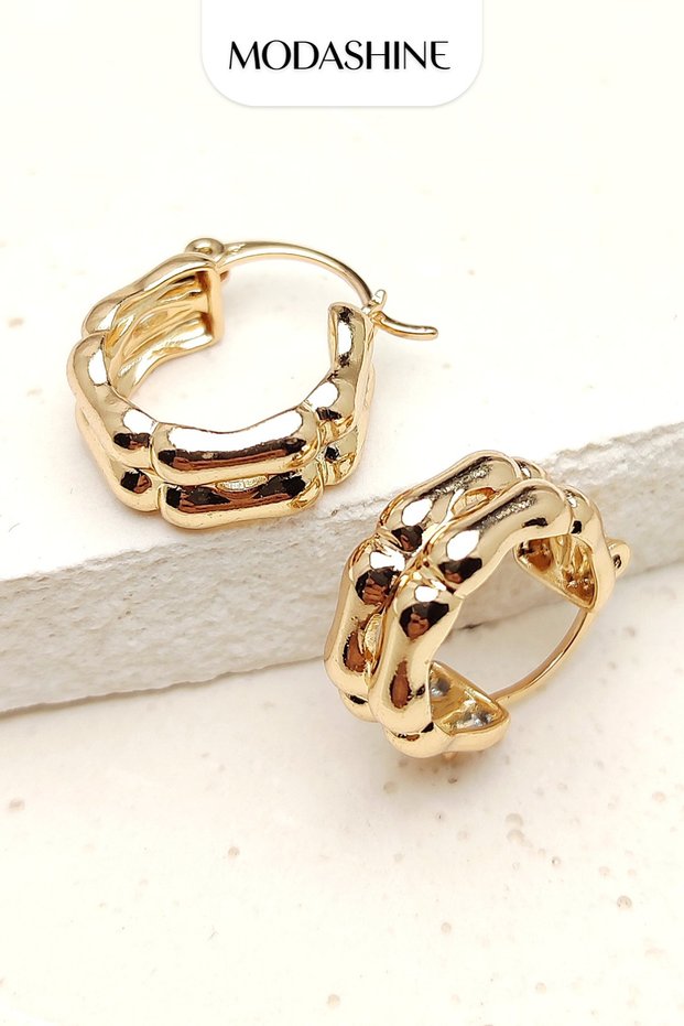 Gold Color Chain Form Hoop Earrings Thick Model Stylish Elegant Women's Earrings
