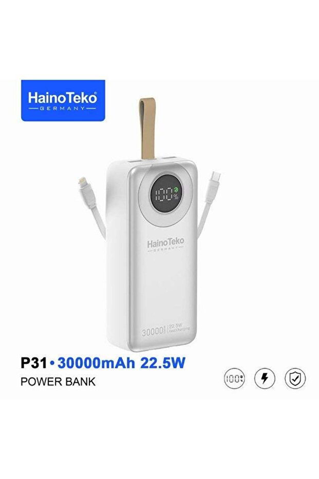 P31 30000mAh Power Bank with 22.5W Fast Charging LED Digital Display - SILVER COLOR