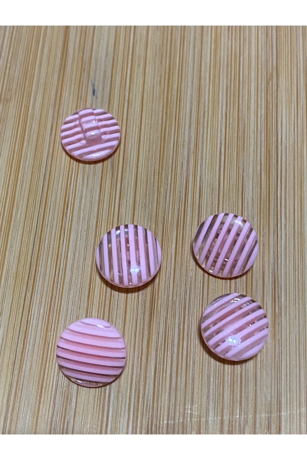 أزرار أطفال مخططة باللؤلؤ 10 مم 10 قطع وردي