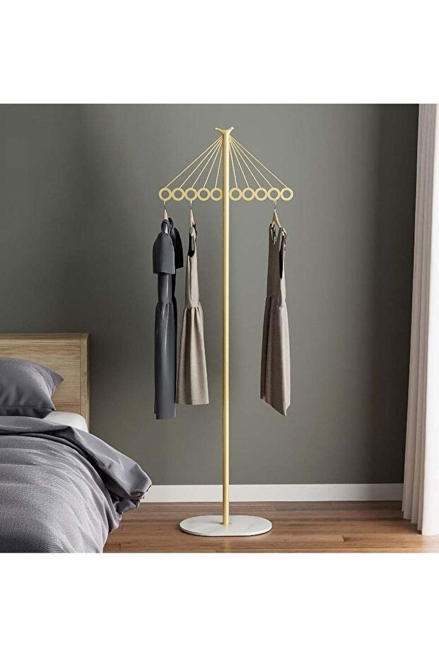 Freestanding Metal Coat Rack with Marble Base,170cm Tall Clothes and Hat Hanger Stand for Entryway,Gold