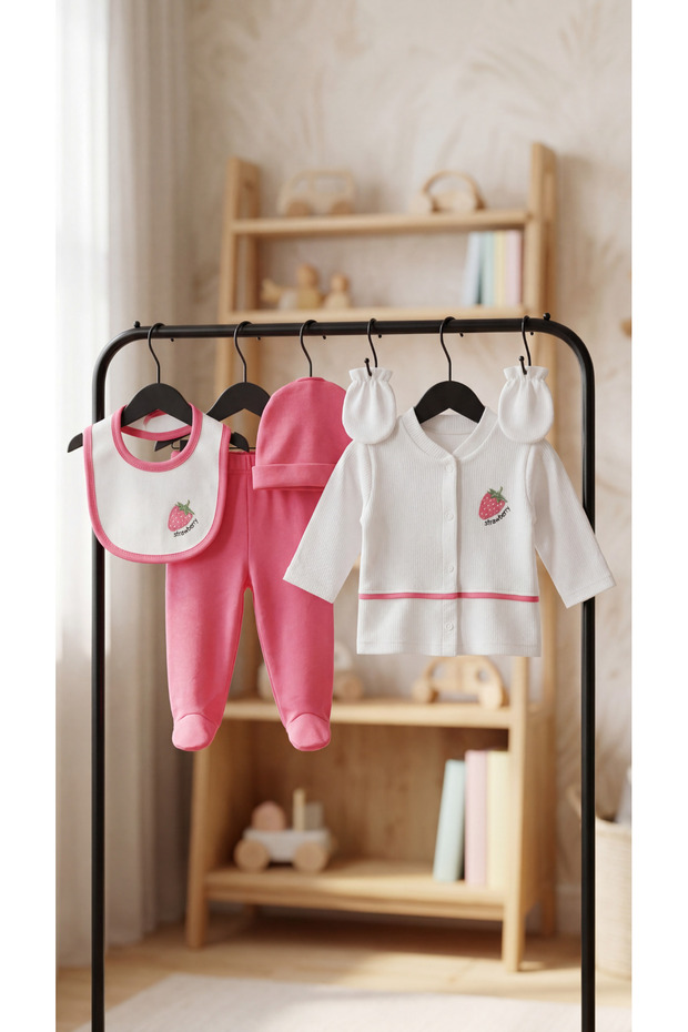 Strawberry Embroidered 5-Piece Baby Girl Newborn Set