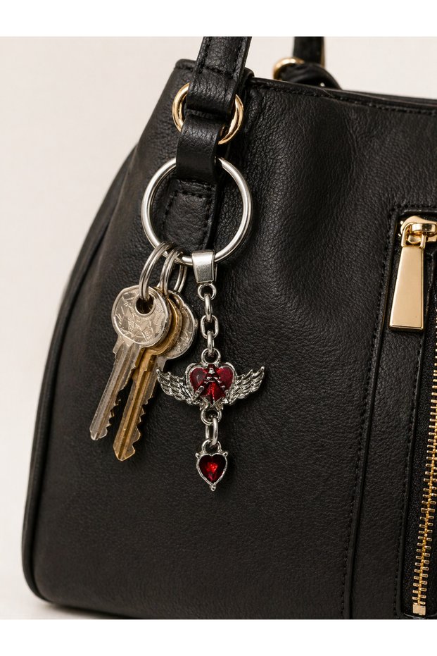 Gothic Red Heart Winged Keychain Metal Design Unisex