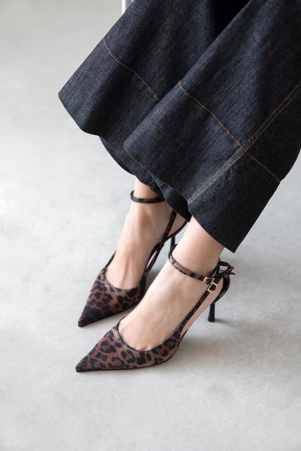 Mila Women's Heeled Satin Shoes Leopard