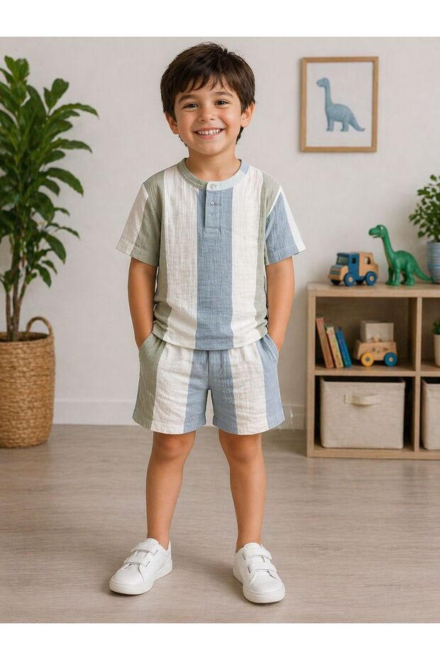 Natural 100% Cotton Striped Boys' Muslin Set