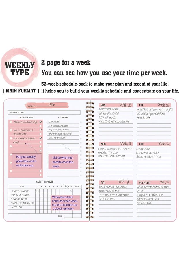 SKY-TOUCH A5 Weekly Planner: To Do List Notebook with 52 Undated Sheets Daily Planner with Goal Habi