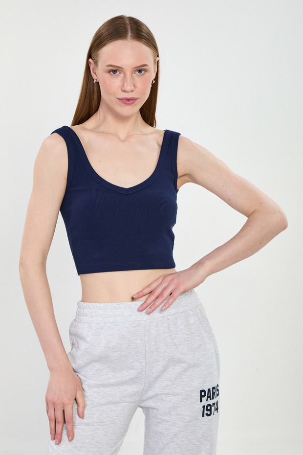 Women's thick strap chest pad bodysuit - dark navy blue